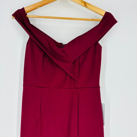 Lulus Classic Glam Off-The-Shoulder Burgundy Back Zip Stretch Mini Dress Size S - Picture 3 of 9